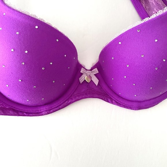 Retro Victoria's Secret Body by Victoria Demi Bra Rhinestone Pink Purple 34B - Picture 1 of 4